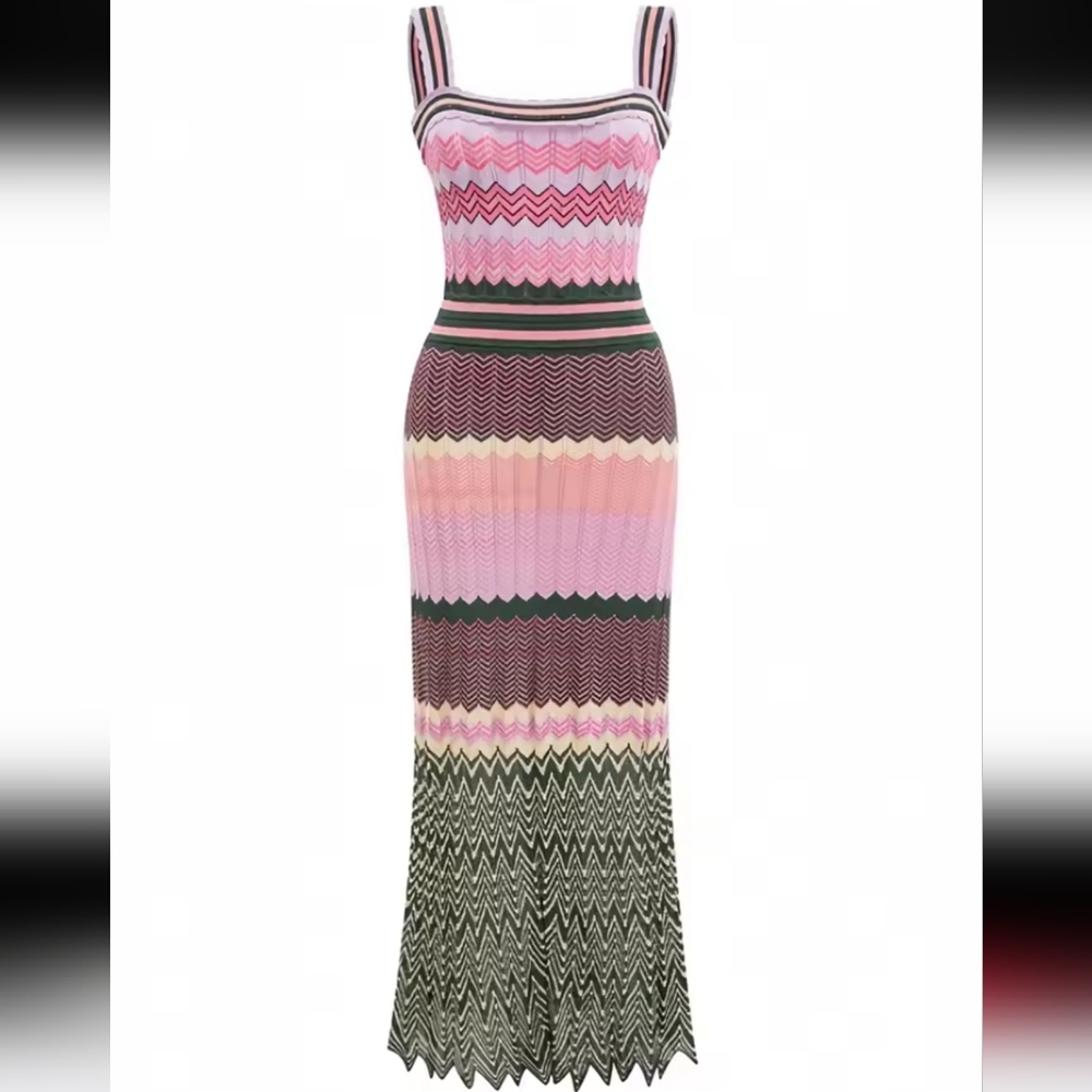 Luxury Design Knitted Dubai Arab Long Maxi Dress Women Elegant Sleeveless Vintag - Picture 5 of 6